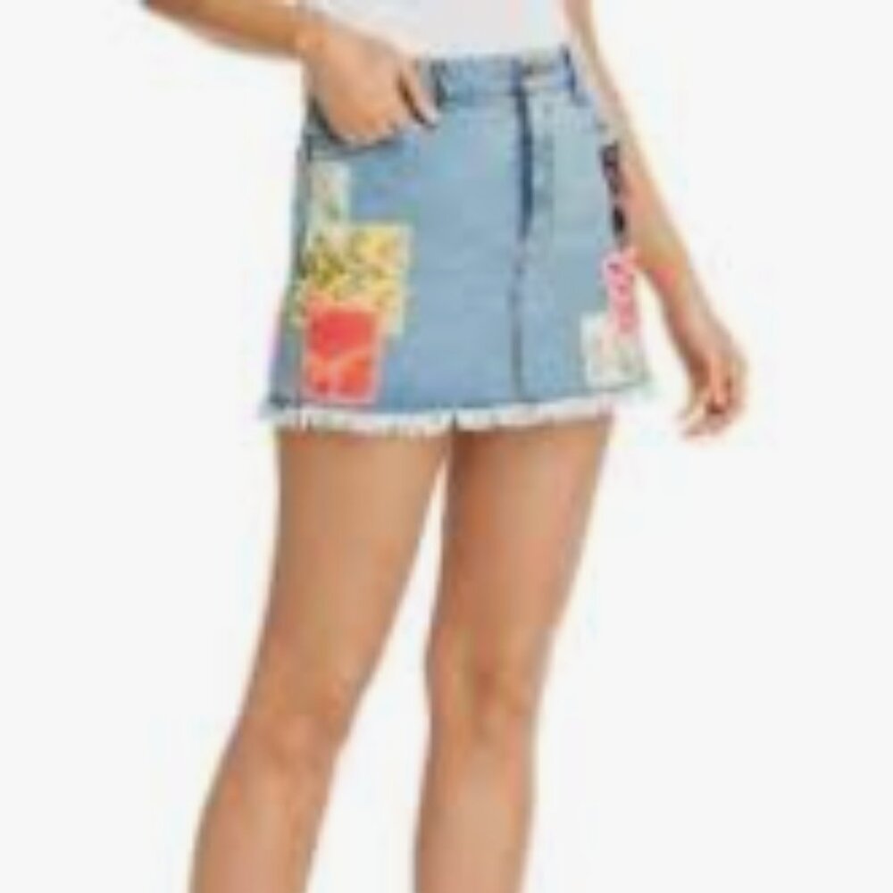 Alice and Olivia Patchwork Denim Mini Skirt Size 30